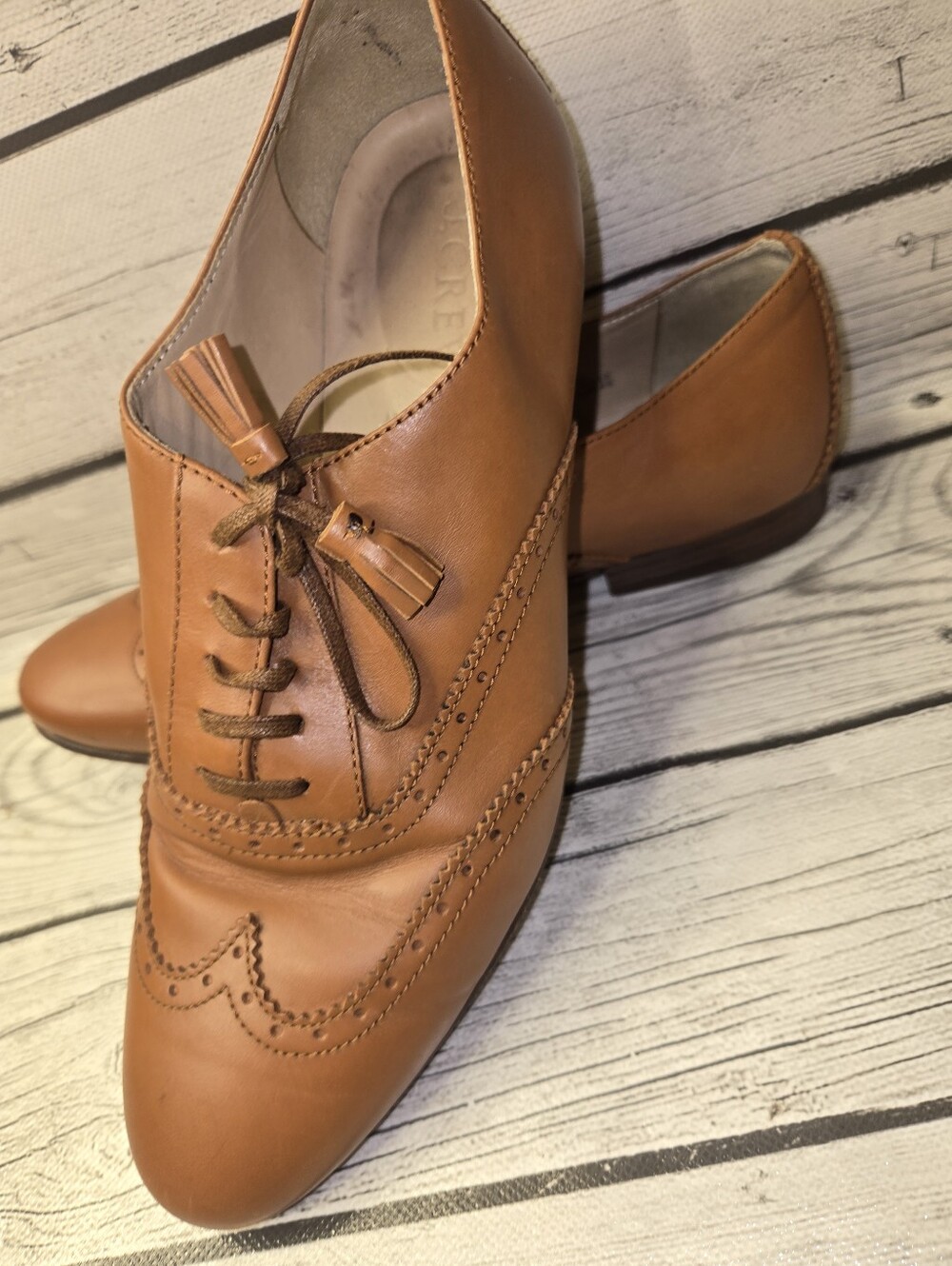 J.Crew Made in Italy Leather Wingtip Brogue Oxford Shoes Tan Women's Size 6